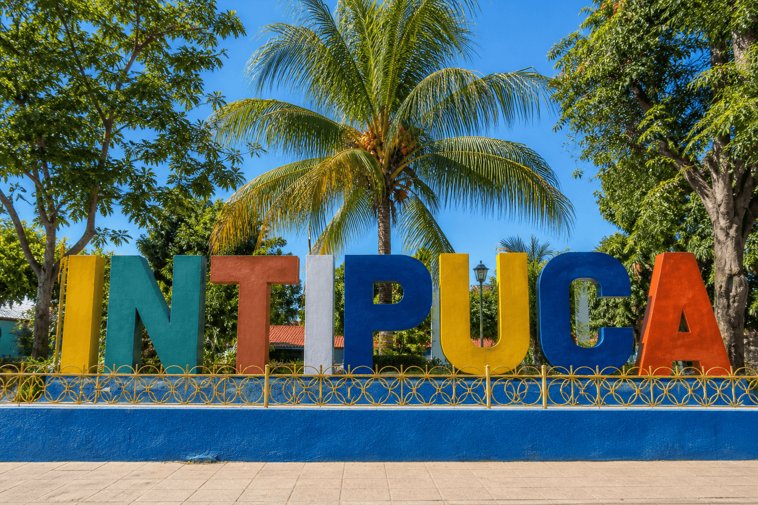 Colorful INTIPUCA welcome sign
